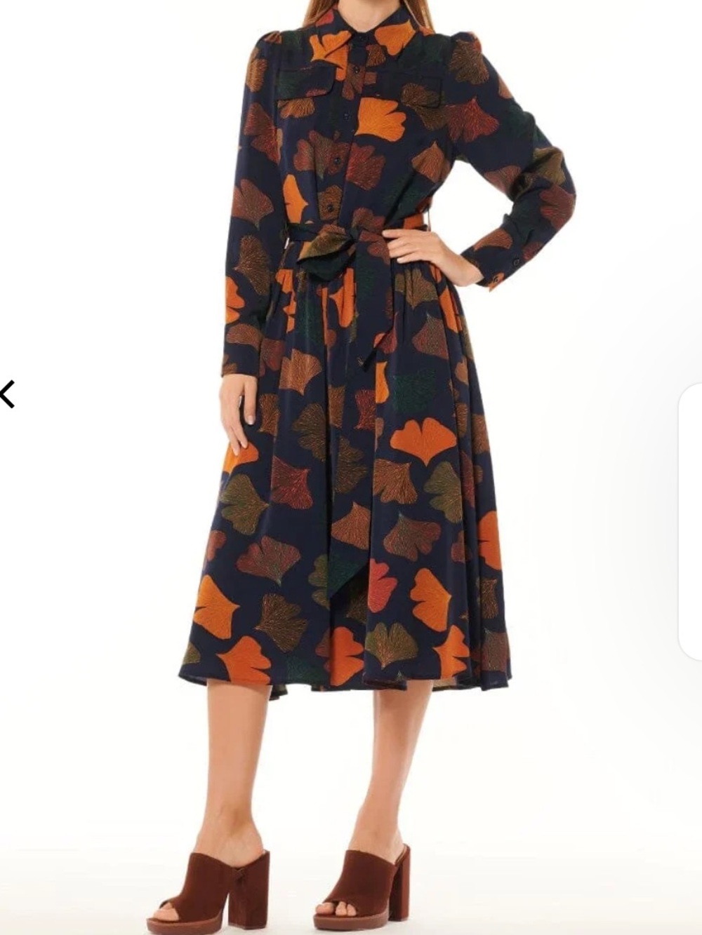 Gracia Navy Front-Flap Button-Down Tie-Waist Shirt Autumn Calling Dress